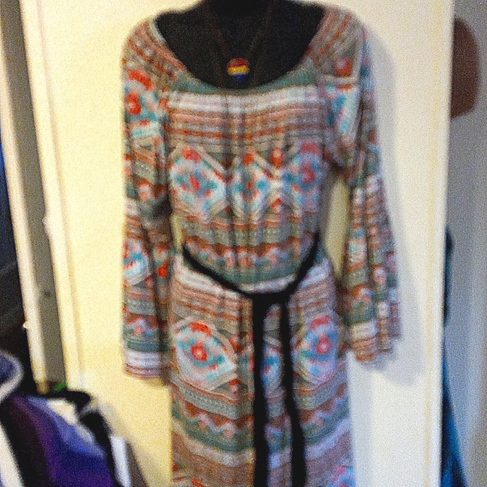 Tribal pattern bell sleeve dress